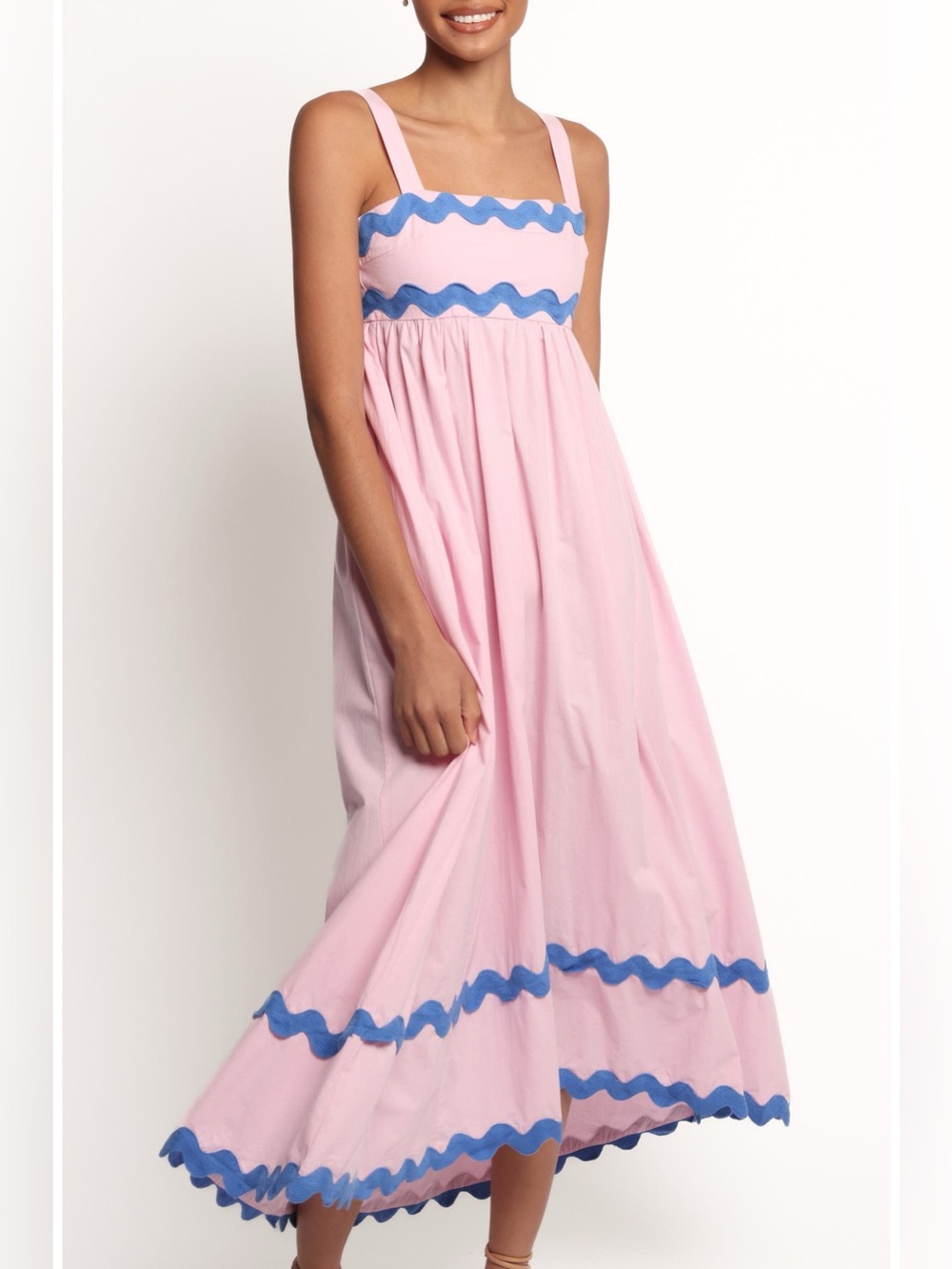 NWT PETAL & PUP Reece Rickrack Trim Midi Dress Vacation Travel Party Women L